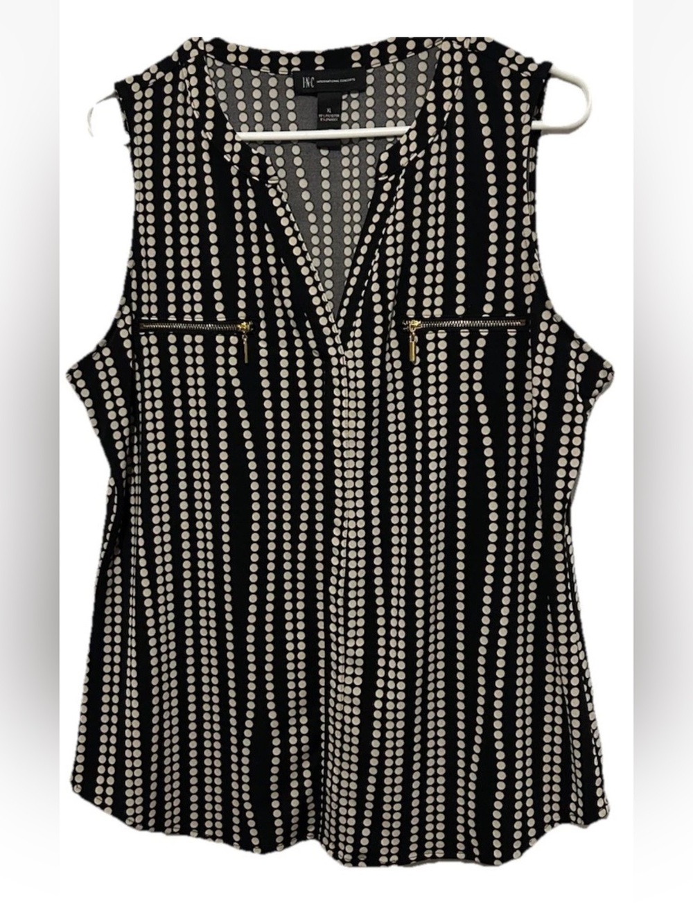 Inc Top XL Cute Polka Dot Stretch Knit Black And Beige Sleeveless Shirt Blouse